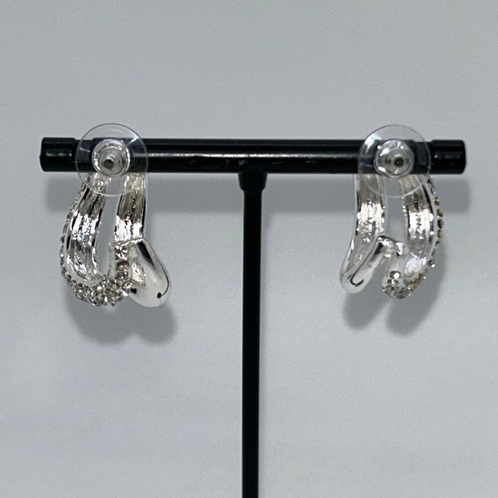 Gloria Vanderbilt Post Hoop Earrings Silver-Tone Rhinestone Classic Style - Picture 7 of 8